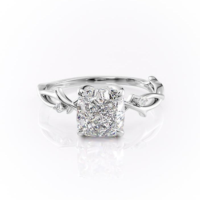 Cushion Cut Moissanite Engagement Ring, Twig Design