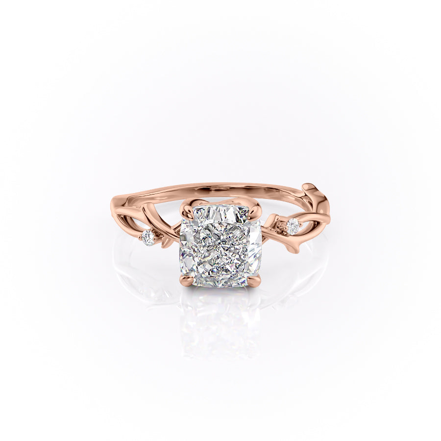 Cushion Cut Moissanite Engagement Ring, Twig Design