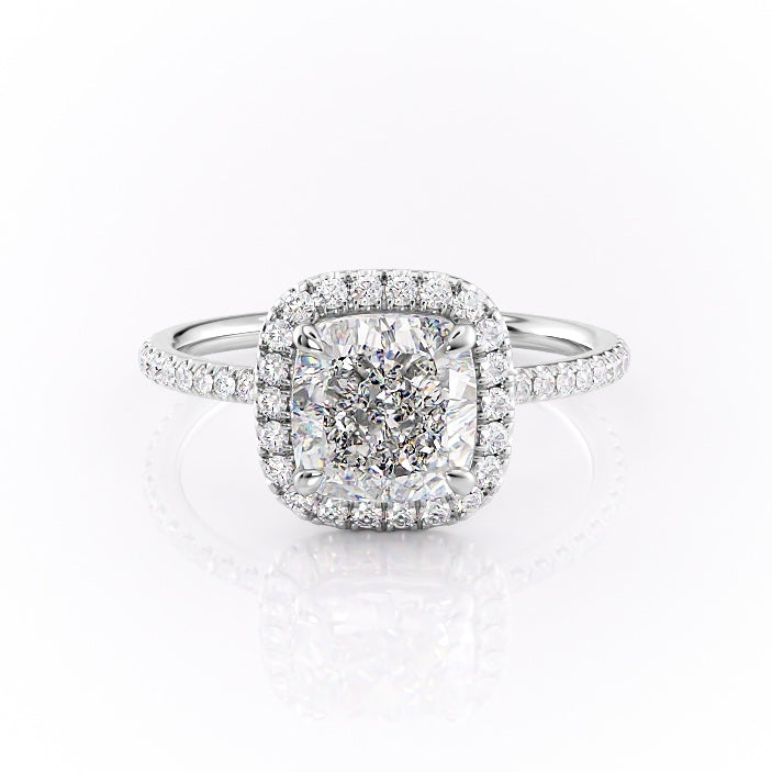 Cushion Cut Moissanite Ring, Classic Halo Design