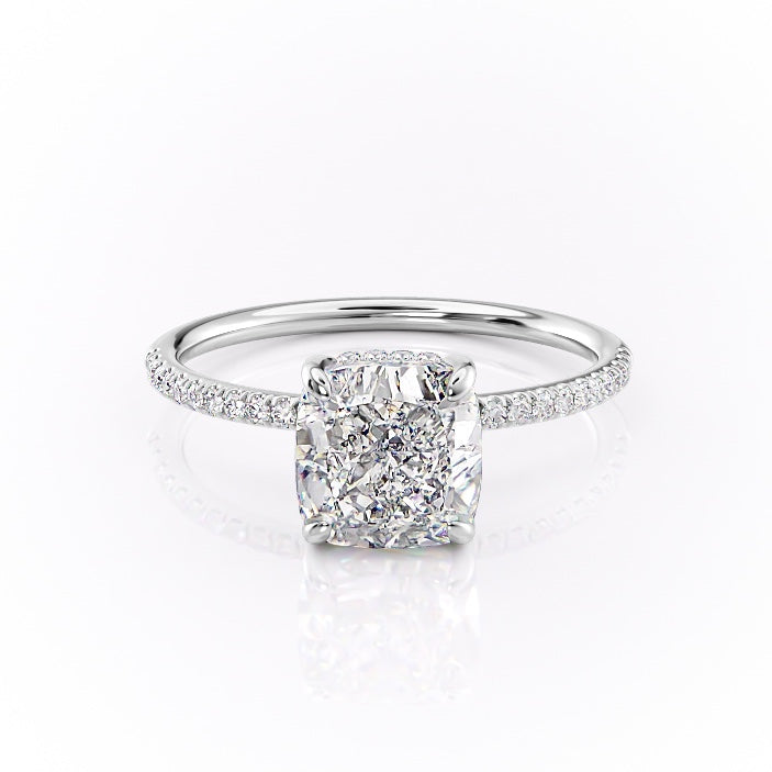 Cushion Cut Moissanite Ring With Hidden Halo