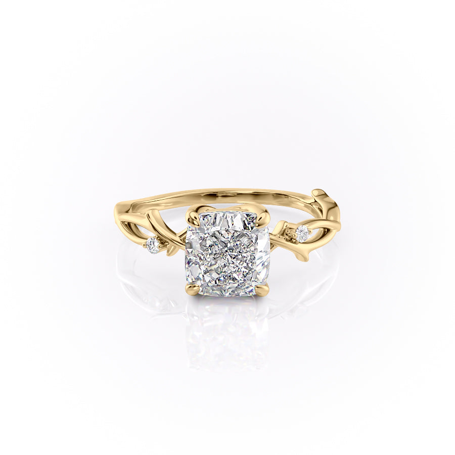 Cushion Cut Moissanite Engagement Ring, Twig Design