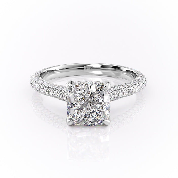 Cushion Cut Moissanite Ring With Pave Set Shoulders