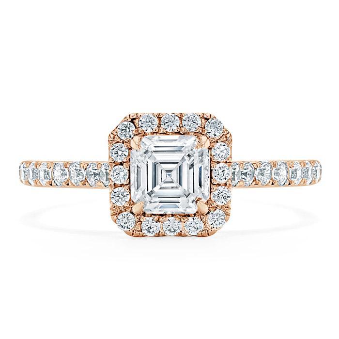 Asscher Cut Moissanite Engagement Ring, Classic Halo