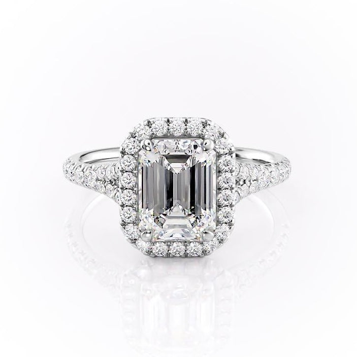 EMERALD CUT MOISSANITE ENGAGEMENT RING, SPLIT SHANK