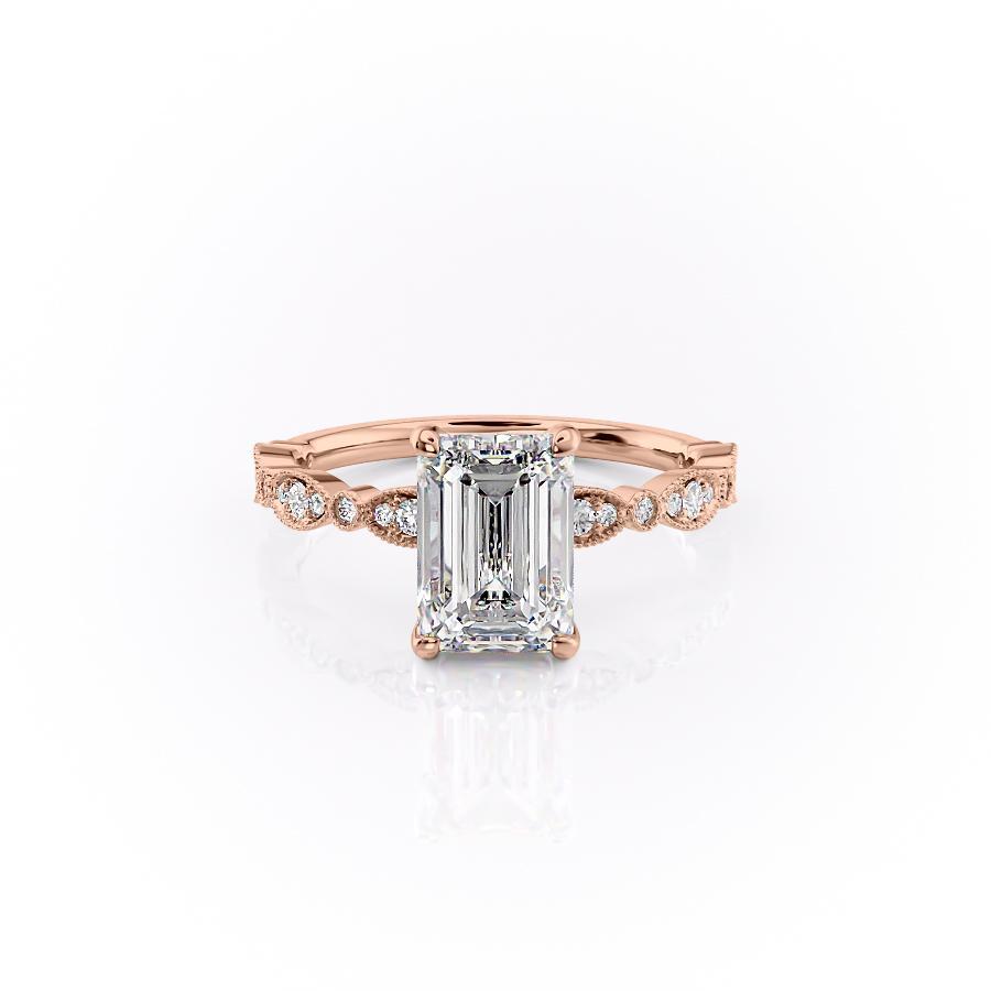 EMERALD CUT MOISSANITE ENGAGEMENT RING, VINTAGE DESIGN