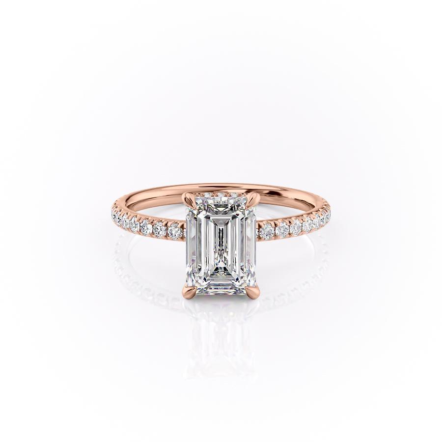 EMERALD CUT MOISSANITE ENGAGEMENT RING, HIDDEN HALO