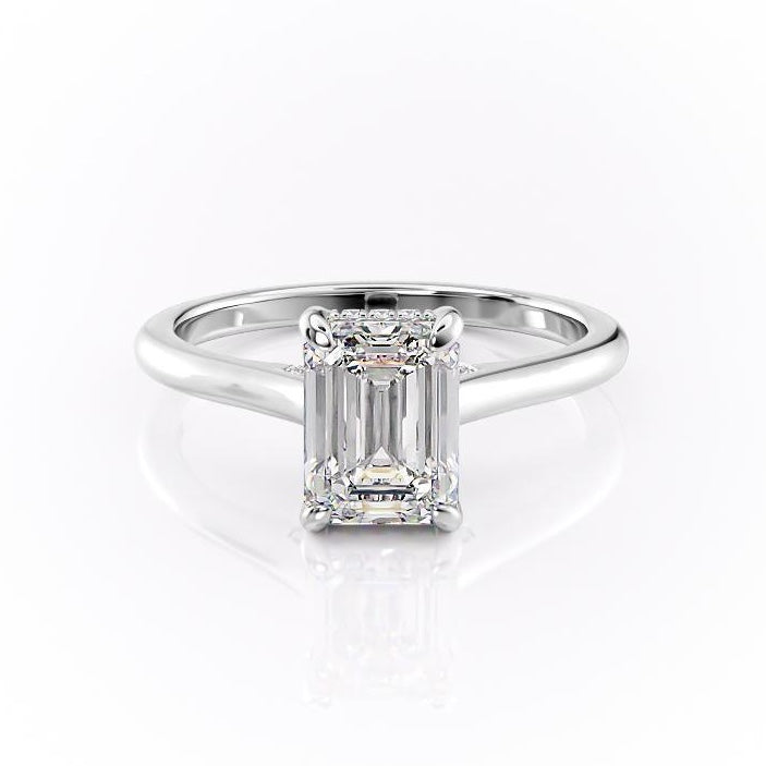 EMERALD CUT MOISSANITE RING, HIDDEN HALO