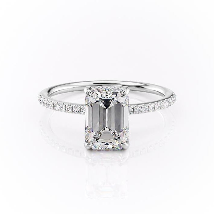 EMERALD CUT MOISSANITE ENGAGEMENT RING, HIDDEN HALO