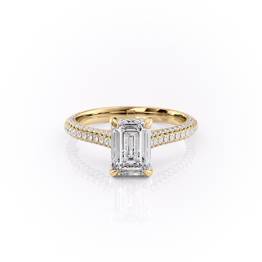 EMERALD CUT MOISSANITE ENGAGEMENT RING, PAVE SET SHOULDERS