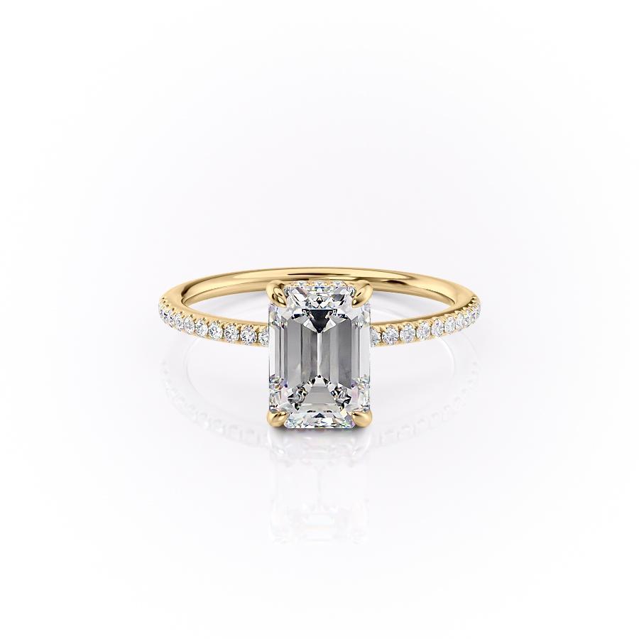 EMERALD CUT MOISSANITE ENGAGEMENT RING, HIDDEN HALO