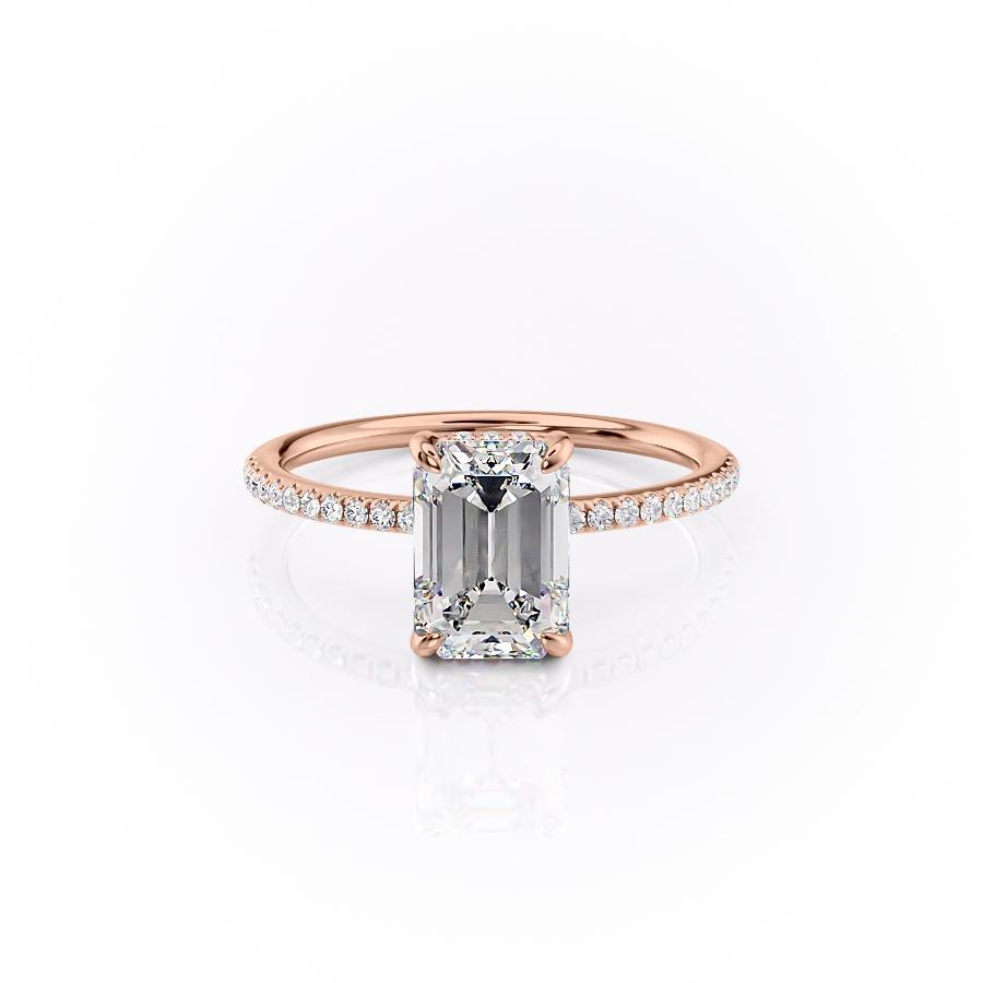 EMERALD CUT MOISSANITE ENGAGEMENT RING, HIDDEN HALO