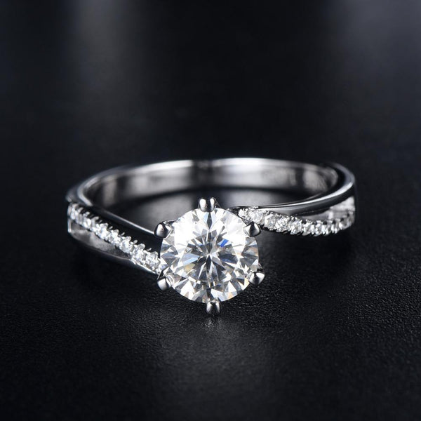 Dainty Gray moissanite engagement ring set Minimalist Moissanite weddi –  PENFINE