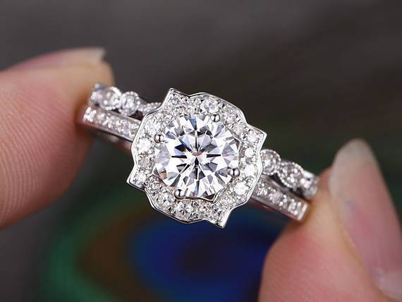 Vintage Art Deco Style Bridal Ring Set