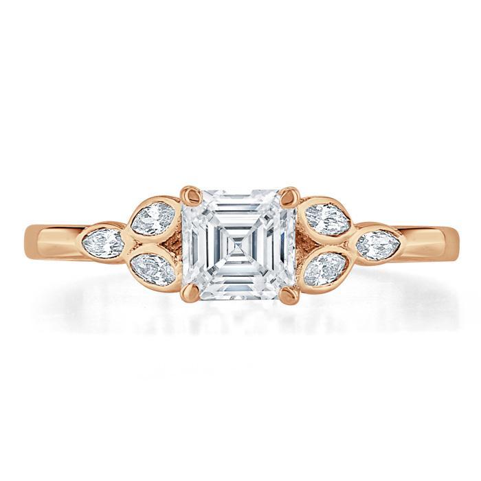 Asscher Cut Moissanite Engagement Ring, Vintage Style