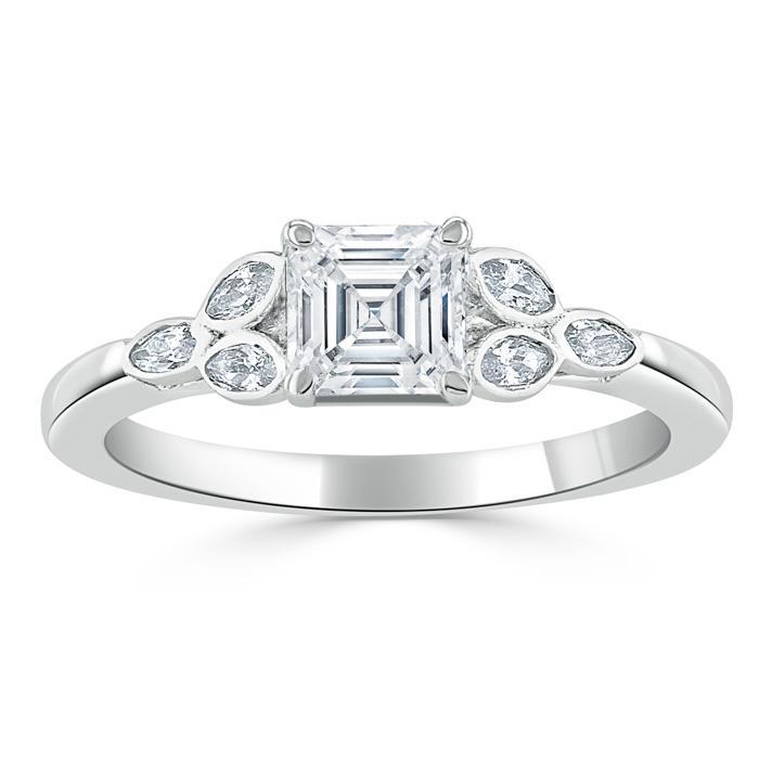 Asscher Cut Moissanite Engagement Ring, Vintage Style