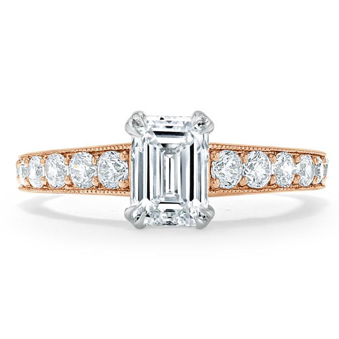 Emerald Cut Moissanite Engagement Ring, Tiffany Style