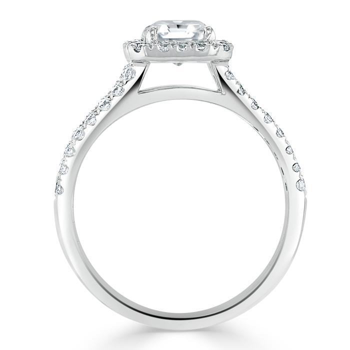 Asscher Cut Moissanite Engagement Ring, Classic Halo with Split Shank