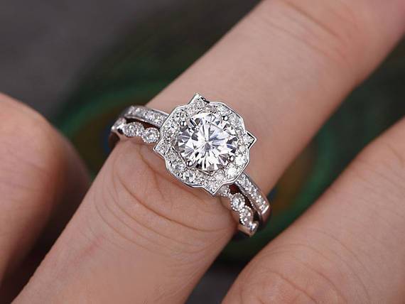 Vintage Art Deco Style Bridal Ring Set