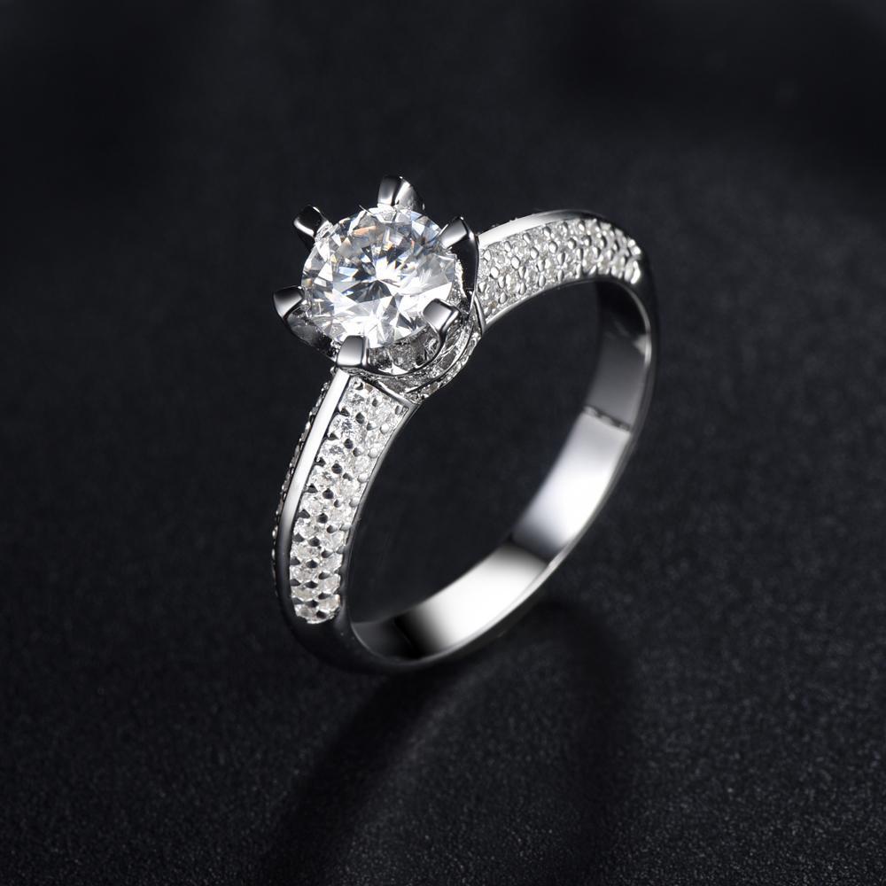 1.00ct Moissanite Engagement Ring, Double Row Stone Set Shoulders, Sterling Silver & Platinum