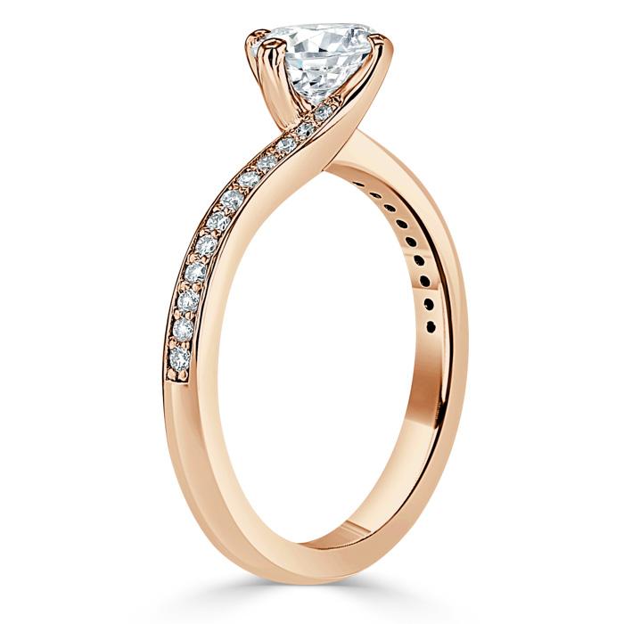 Round Cut Moissanite Twist Engagement Ring, Classic Style