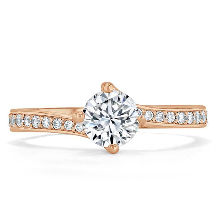 Round Cut Moissanite Twist Engagement Ring, Classic Style