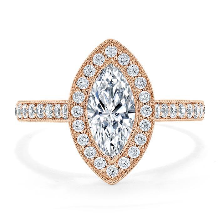 Marquise Cut Moissanite Halo Engagement Ring, Tiffany Style