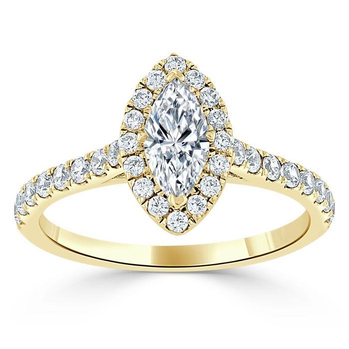 Marquise Cut Moissanite Halo Engagement Ring, Tiffany Style