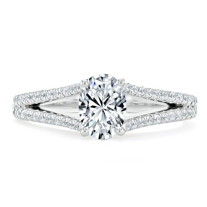 Oval Cut Moissanite Engagement Ring, Split Shank