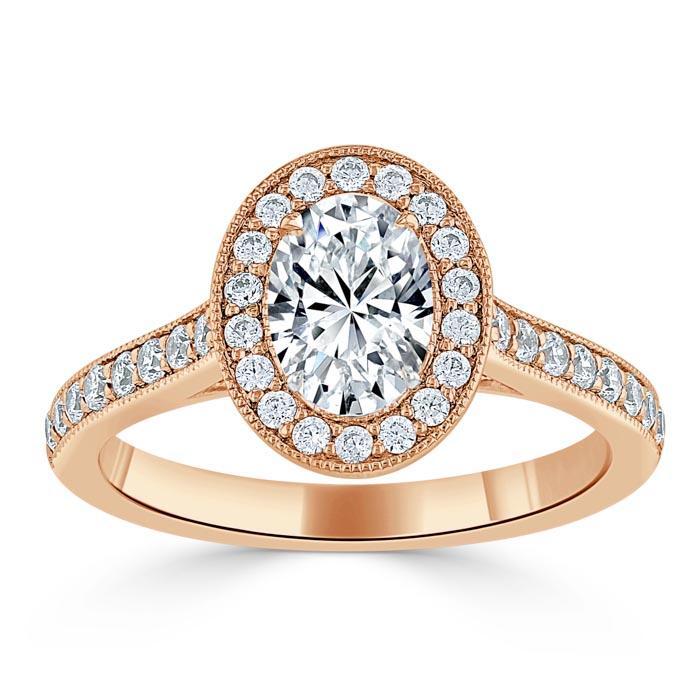 Oval Cut Moissanite Halo Engagement Ring, Tiffany Style