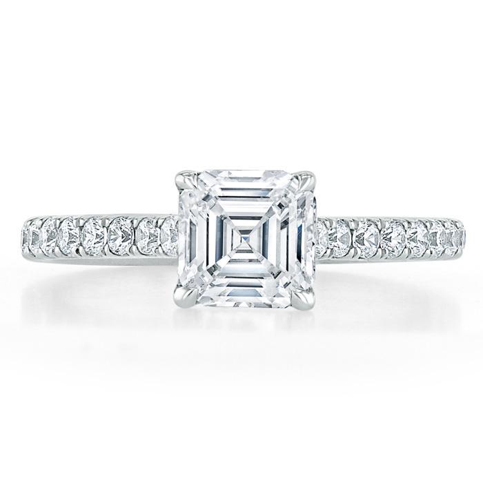 Asscher Cut Moissanite Engagement Ring, Classic Style