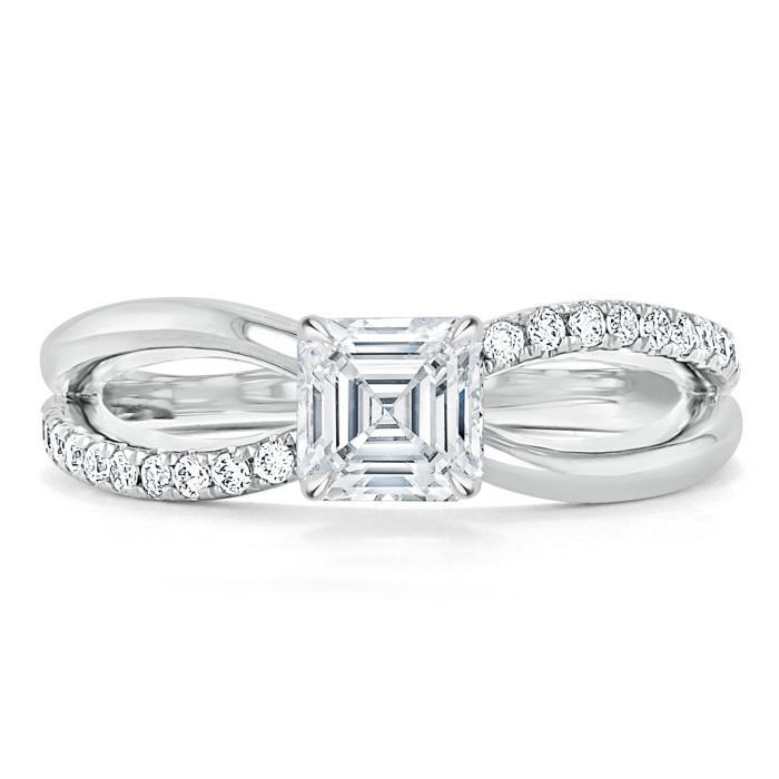 Asscher Cut Moissanite Engagement Ring, Classic Style