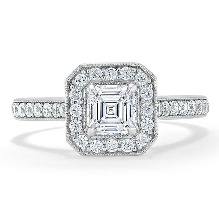 Asscher Cut Moissanite Engagement Ring, Classic Halo