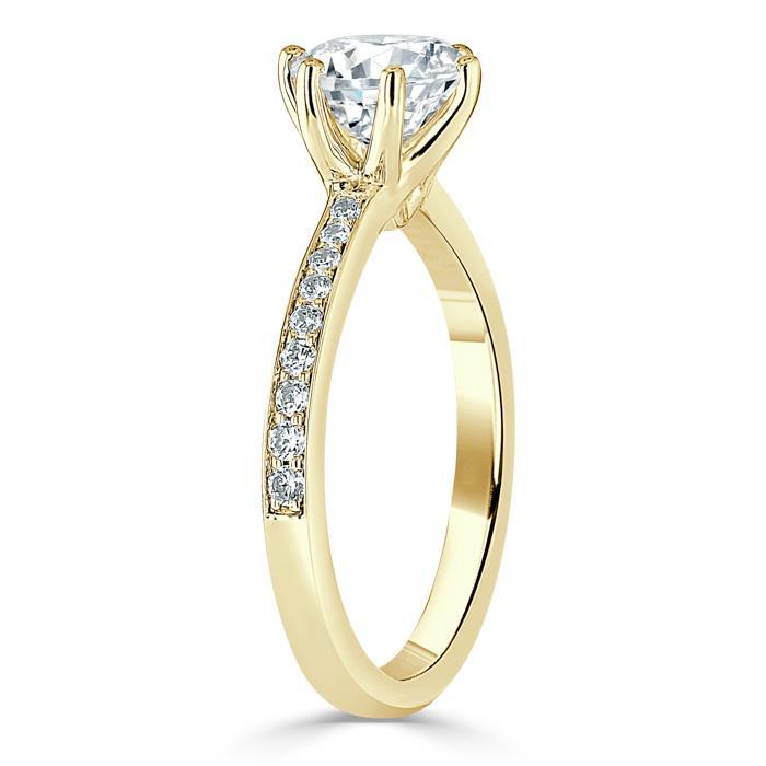 Round Cut Moissanite Engagement Ring, Classic Tiffany Style