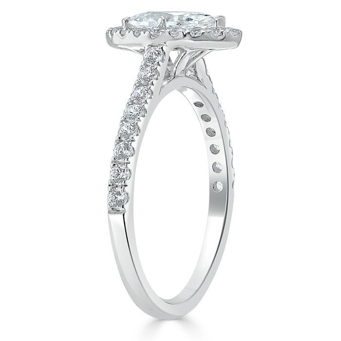 Marquise Cut Moissanite Halo Engagement Ring, Tiffany Style