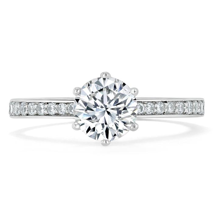 Round Cut Moissanite Engagement Ring, Classic Tiffany Style