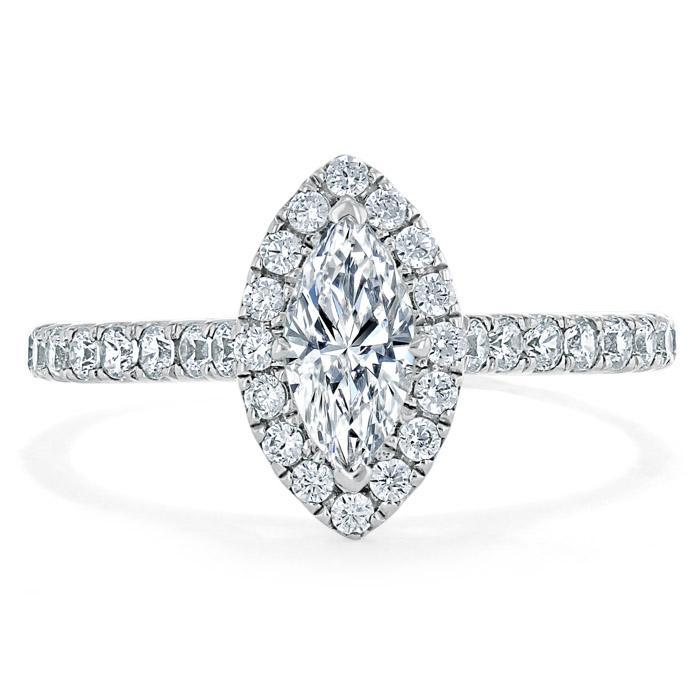 Marquise Cut Moissanite Halo Engagement Ring, Tiffany Style