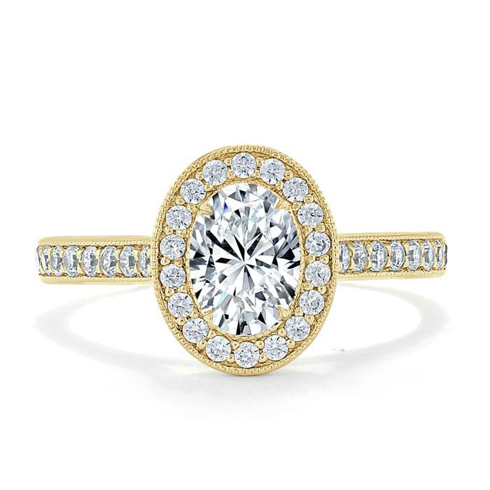 Oval Cut Moissanite Halo Engagement Ring, Tiffany Style