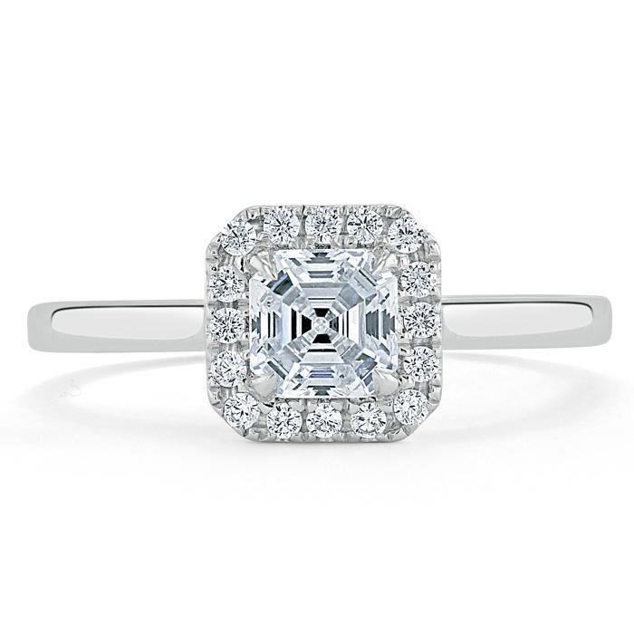 Asscher Cut Moissanite Halo Engagement Ring