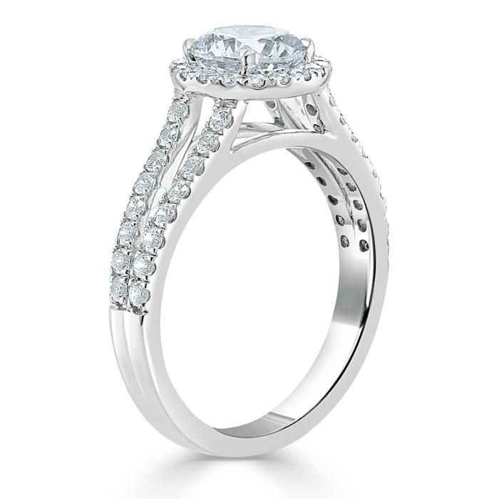 Round Cut Moissanite Halo Engagement Ring, Tiffany Style