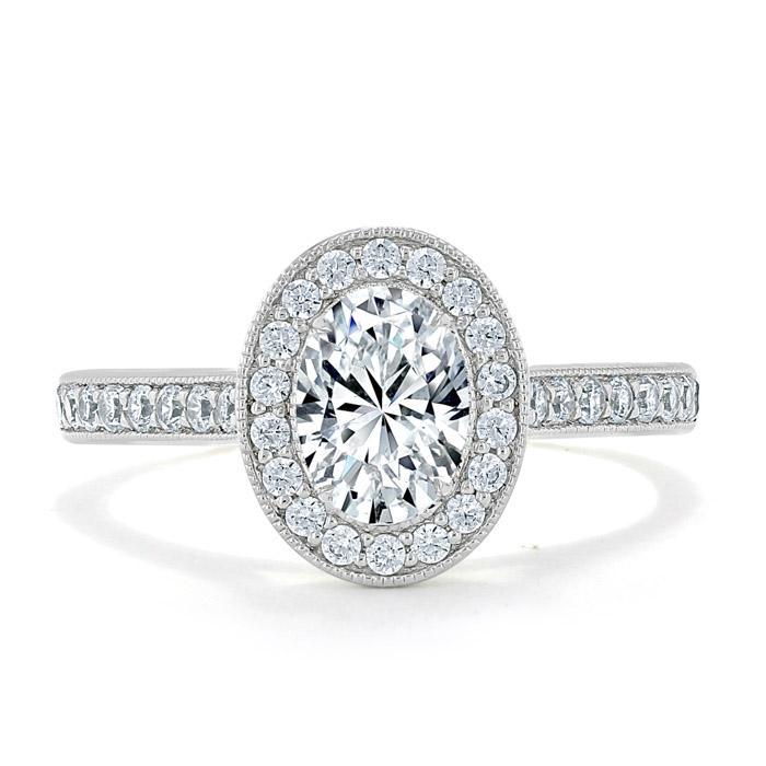 Oval Cut Moissanite Halo Engagement Ring, Tiffany Style