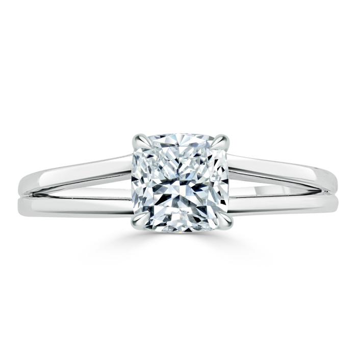 Cushion Cut Moissanite Engagement Ring, Classic Style with Split Shank