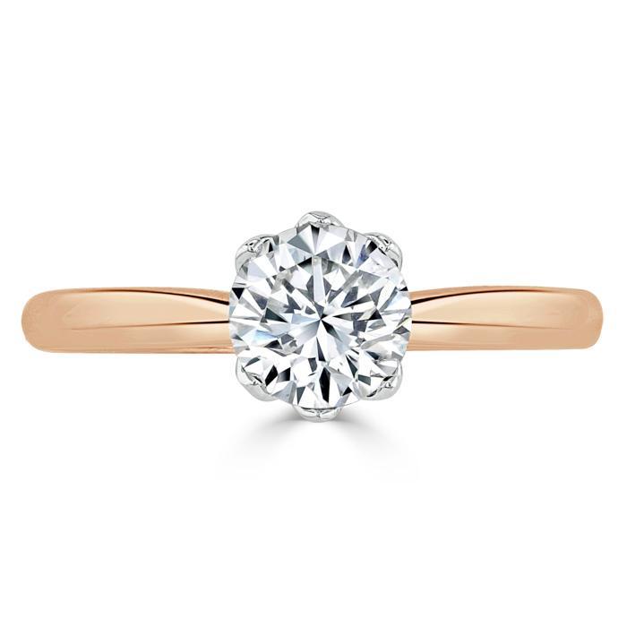 Round Cut Moissanite Engagement Ring, Classic Six Claw