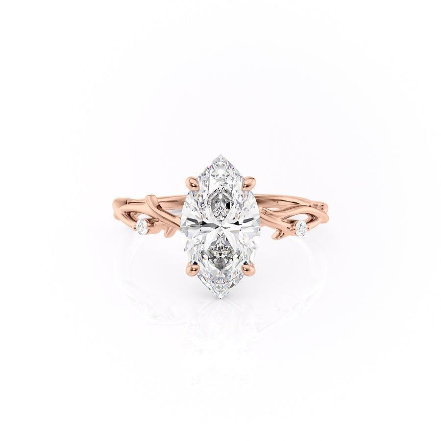 Marquise Cut Moissanite Engagement Ring, Twig Design