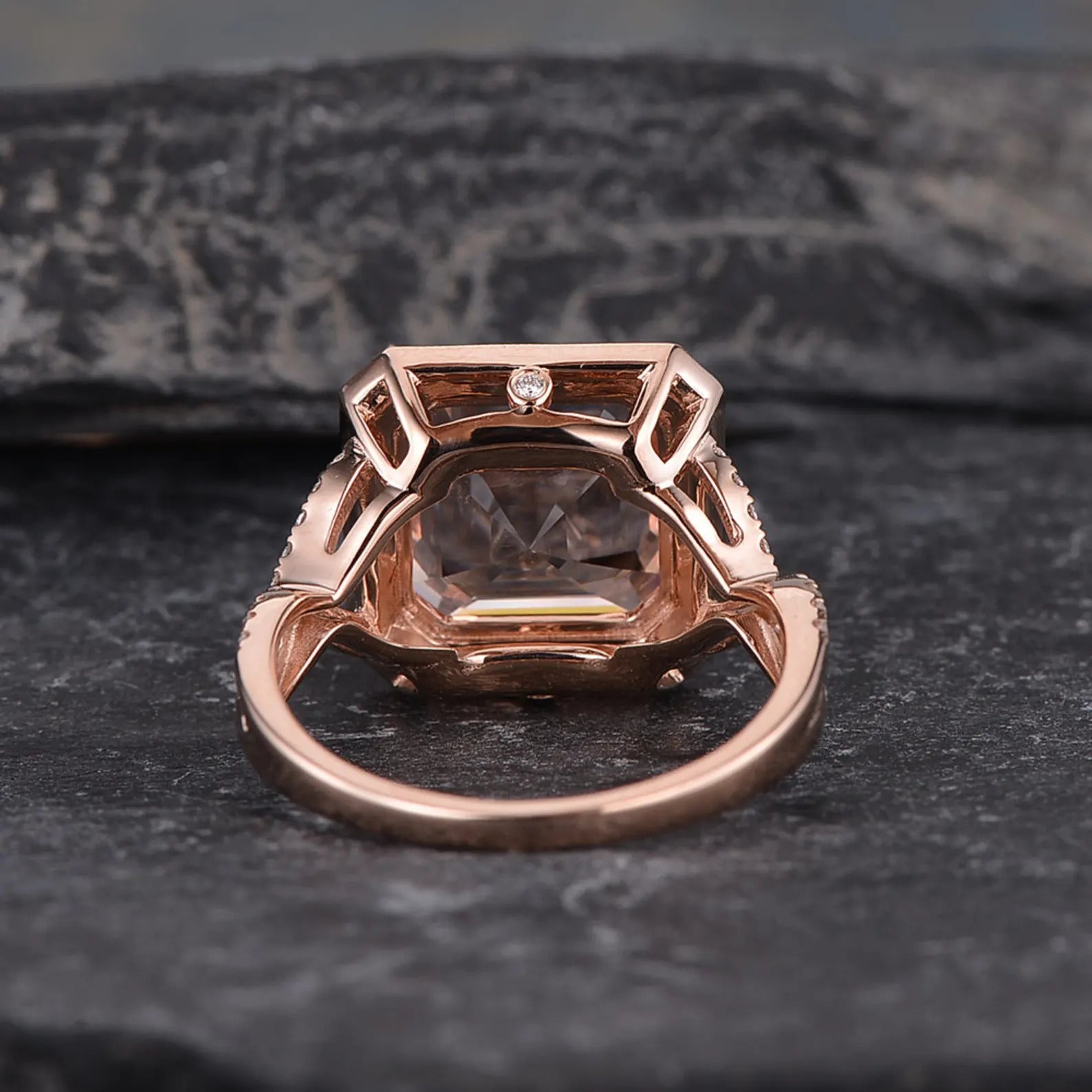 Asscher Cut Morganite Halo Ring