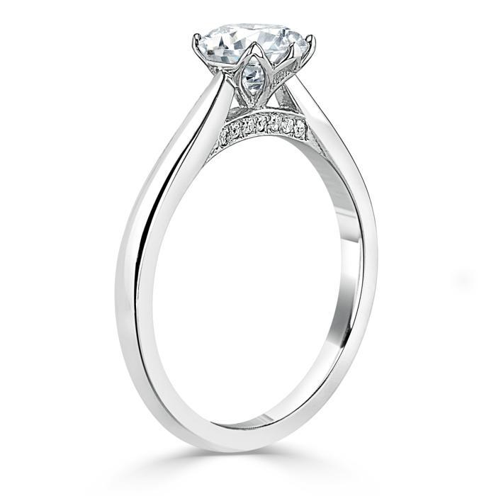 Round Cut Moissanite Engagement Ring, Classic Six Claw