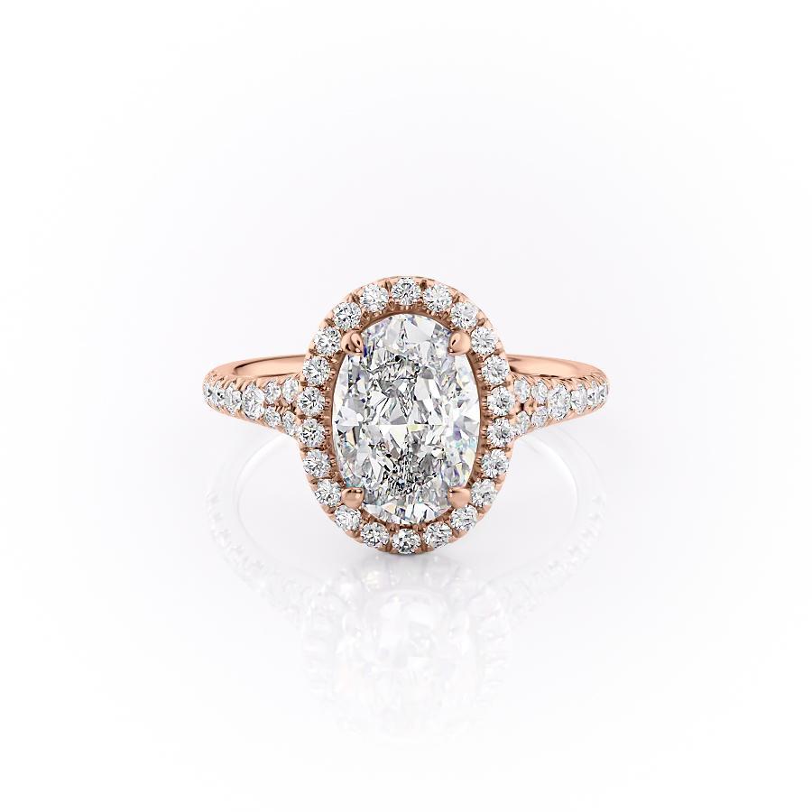 Oval Cut Moissanite Engagement Ring, Halo Setting