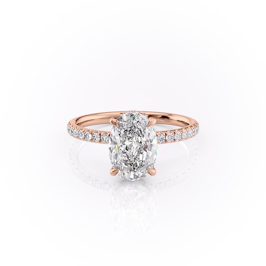 Oval Cut Moissanite Engagement Ring, Hidden Halo