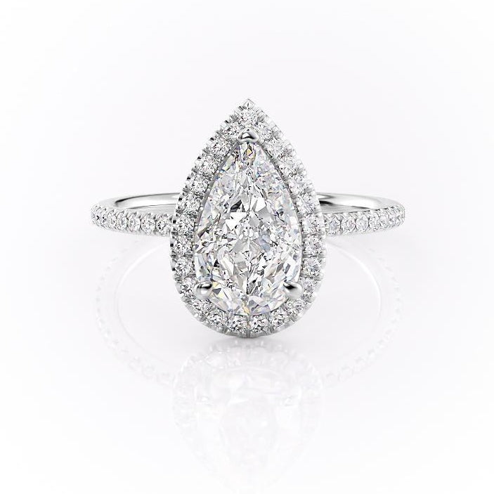 Pear Cut Moissanite Ring, Classic Halo Design