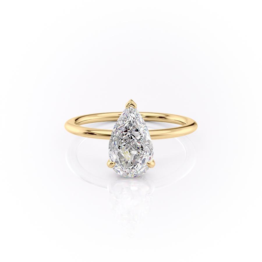 Pear Cut Moissanite Engagement Ring With Hidden Halo