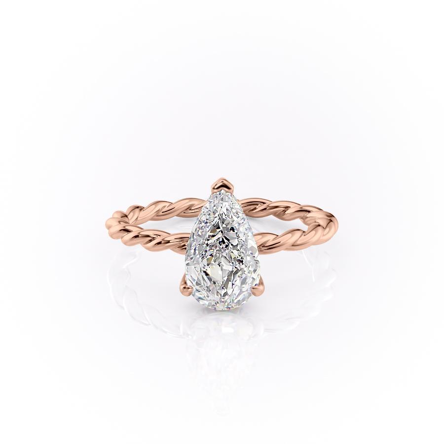 Pear Cut Moissanite Ring, Twisted Band With Hidden Halo